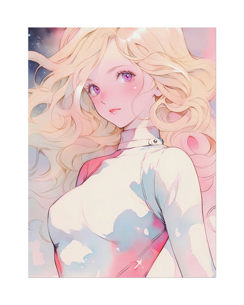 White Fire Goddess - Anime Girl Watercolor Poster