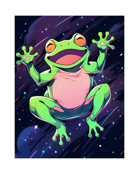 Launched Into Space - Anime Frog Art Poster