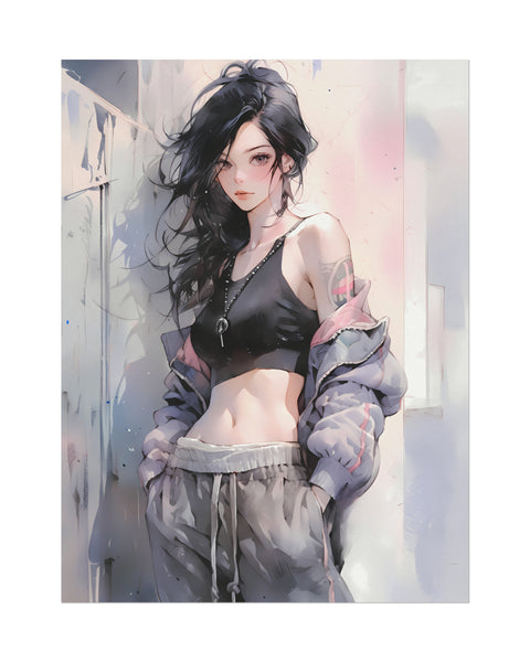 Urban Sorceress Anime Girl Watercolor Poster