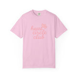 Pink t-shirt with 'heart circle club' text and heart graphics on a white background