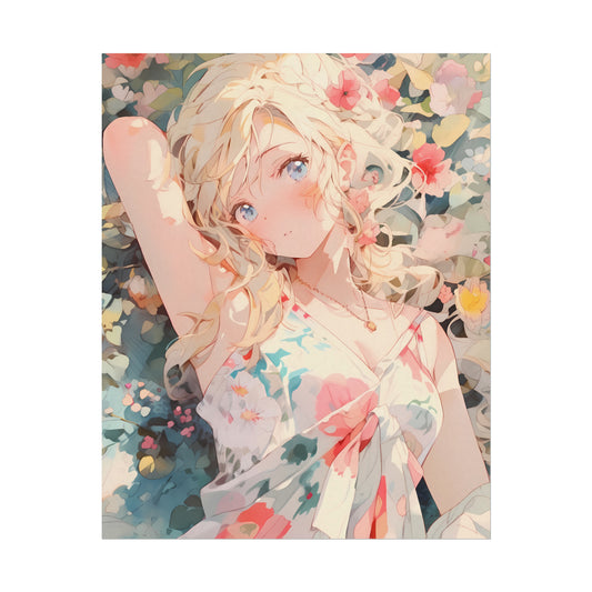 Flower Garden - Anime Girl Watercolor Poster