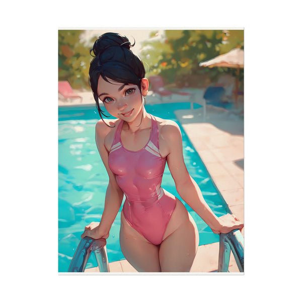 Poolside Beauty - Anime Girl Swimsuit Poster