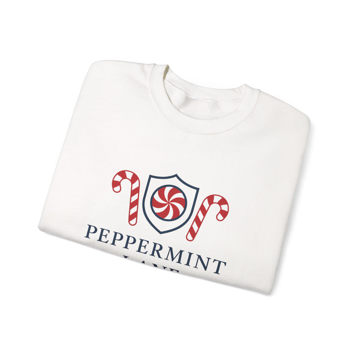 White sweatshirt with peppermint-themed design on a white background
