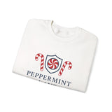 White sweatshirt with peppermint-themed design on a white background