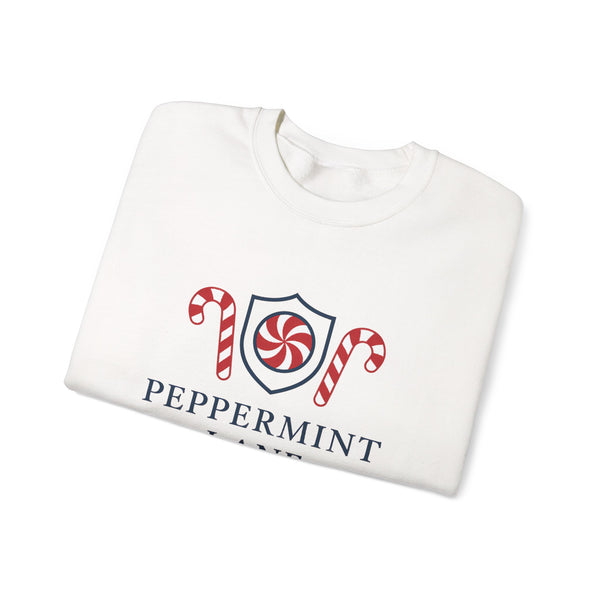 White sweatshirt with peppermint-themed design on a white background