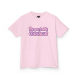 Pink t-shirt with 'Respectable Crashout' text on a white background