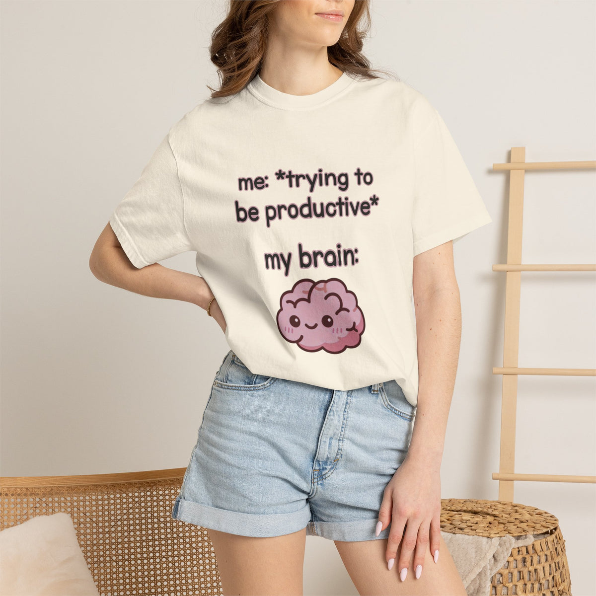 Trying to be Productive - Kawaii Brain Anime T-Shirt