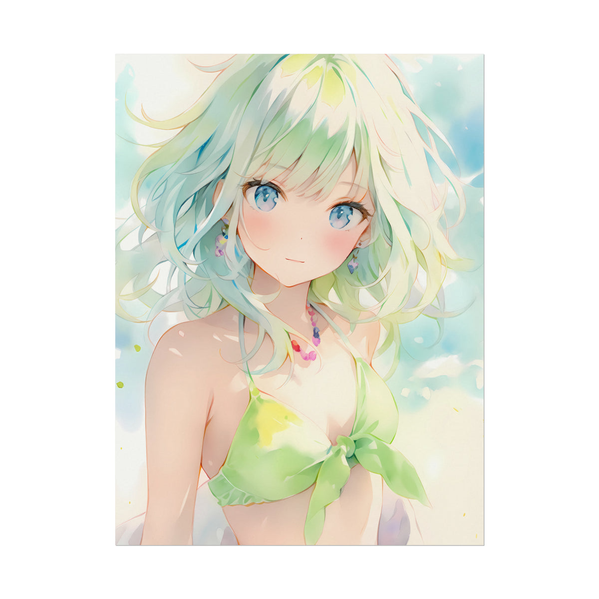 Sea Emerald - Anime Girl Watercolor Poster