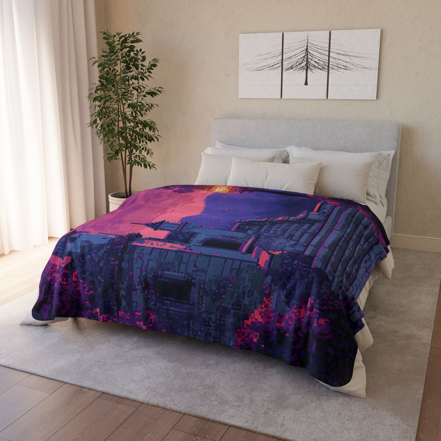 Pinnacle Manor - Pixel Art Sherpa Throw Blanket