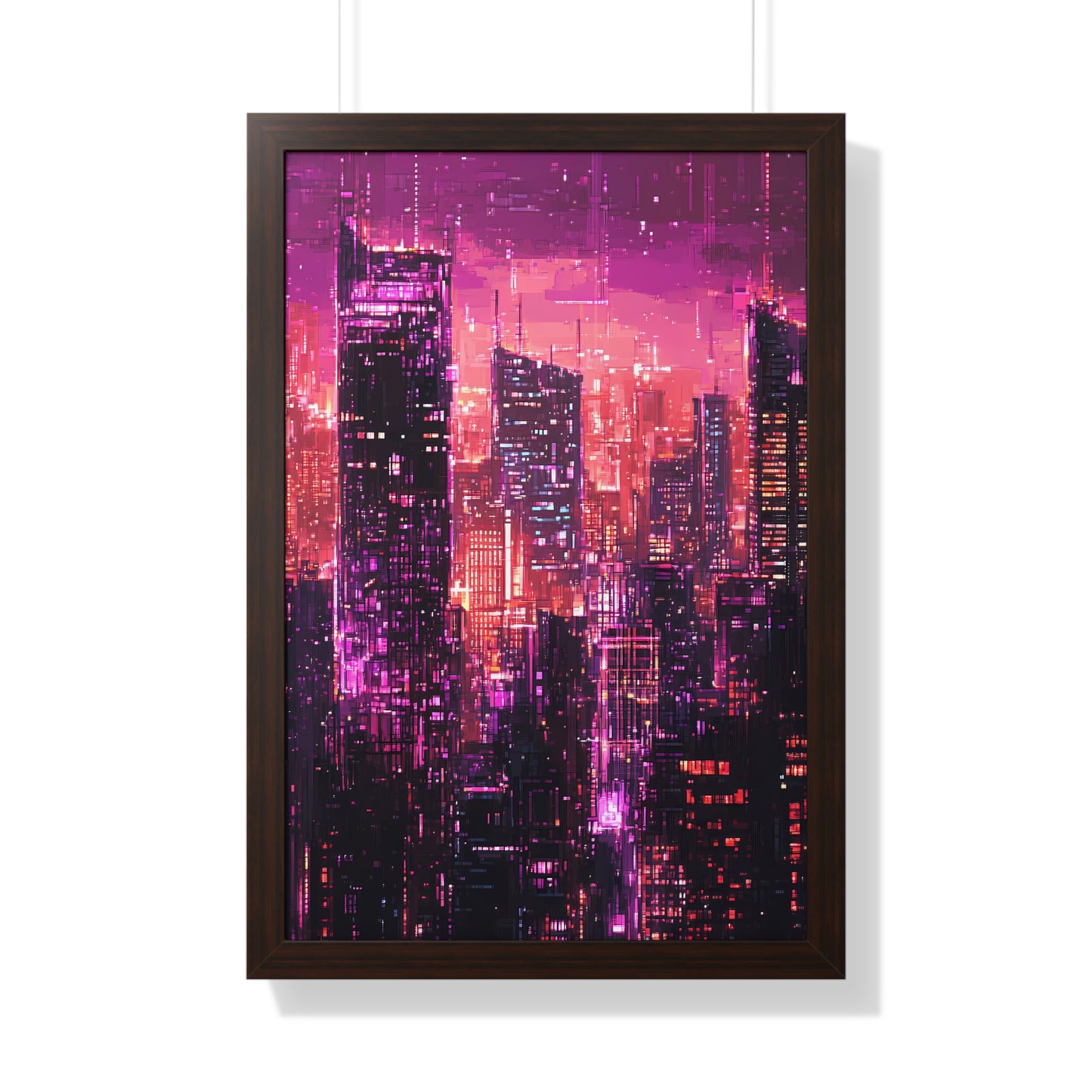 Night Rain - Framed Futuristic City Poster