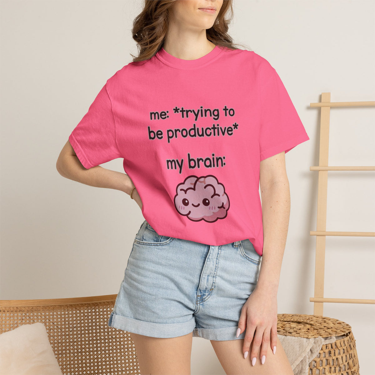 Trying to be Productive - Kawaii Brain Anime T-Shirt