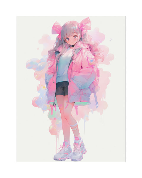 Bubblegum - Cute Anime Girl Watercolor Poster