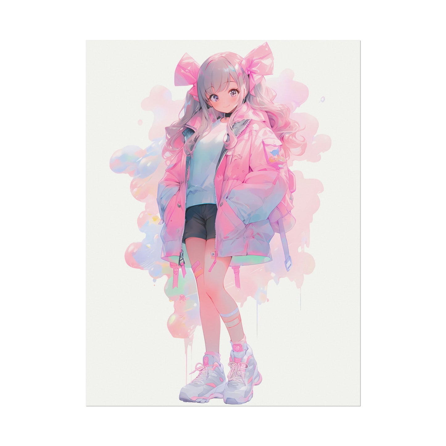 Bubblegum - Cute Anime Girl Watercolor Poster