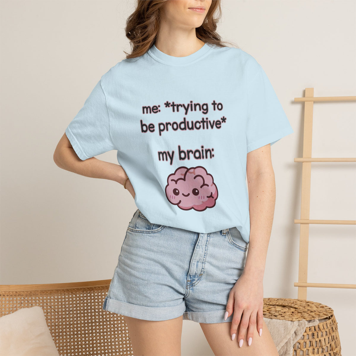 Trying to be Productive - Kawaii Brain Anime T-Shirt