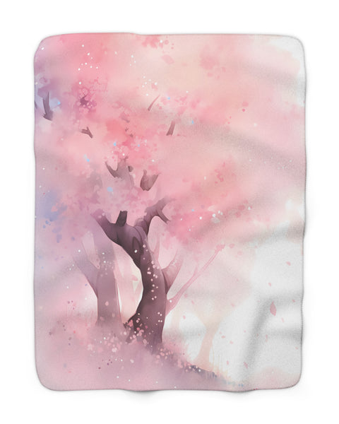 Cherry Blossom Hillside - Premium Fleece Throw Blanket