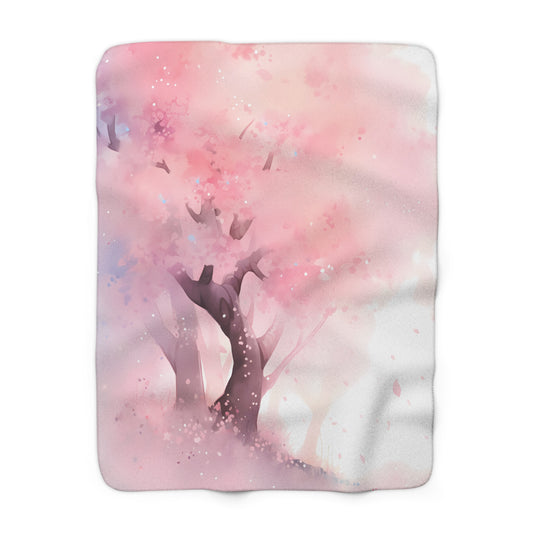 Cherry Blossom Hillside - Premium Fleece Throw Blanket