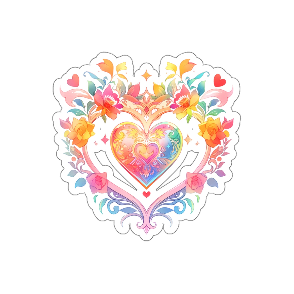 Heart Circle Prism Die-Cut Aesthetic Sticker