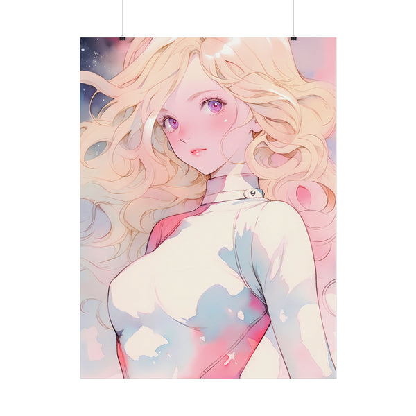 White Fire Goddess - Anime Girl Watercolor Poster