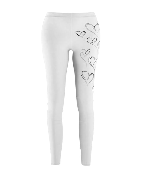 Sketchbook Hearts - Cute White Leggings