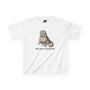 A white baby tee featuring a vintage-style illustration of a medieval dog meme and the text 'how i gaze at a hearty stew' printed on the front.