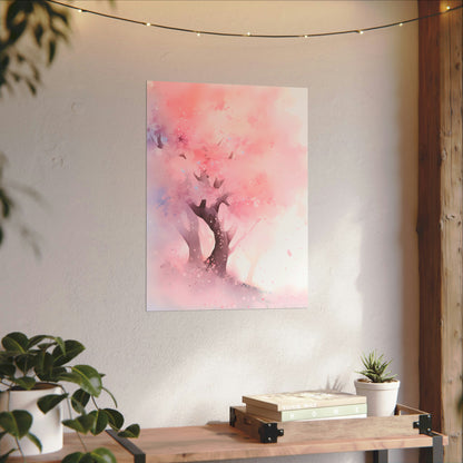 Cherry Blossom Hillside - Anime Watercolor Poster