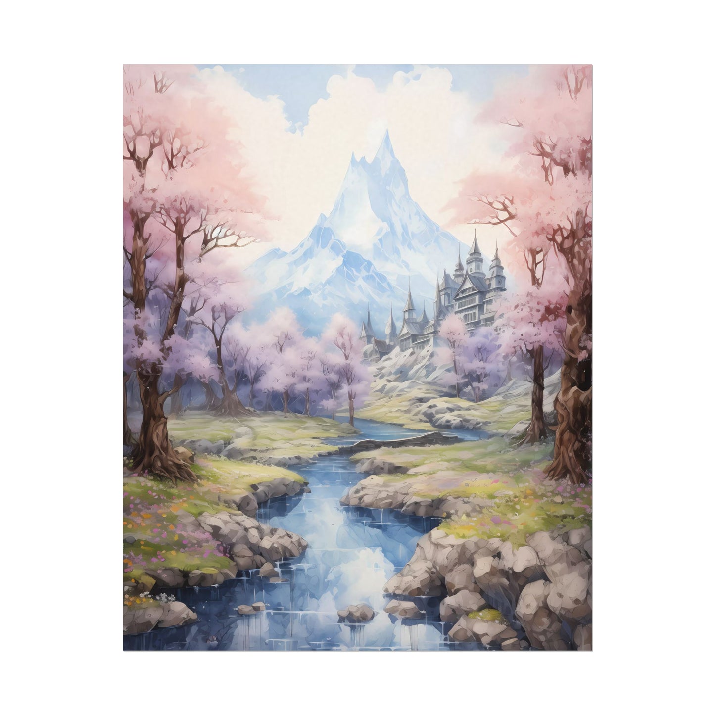 Ryokura Temple - Watercolor Spring Poster With Cherry Blossoms