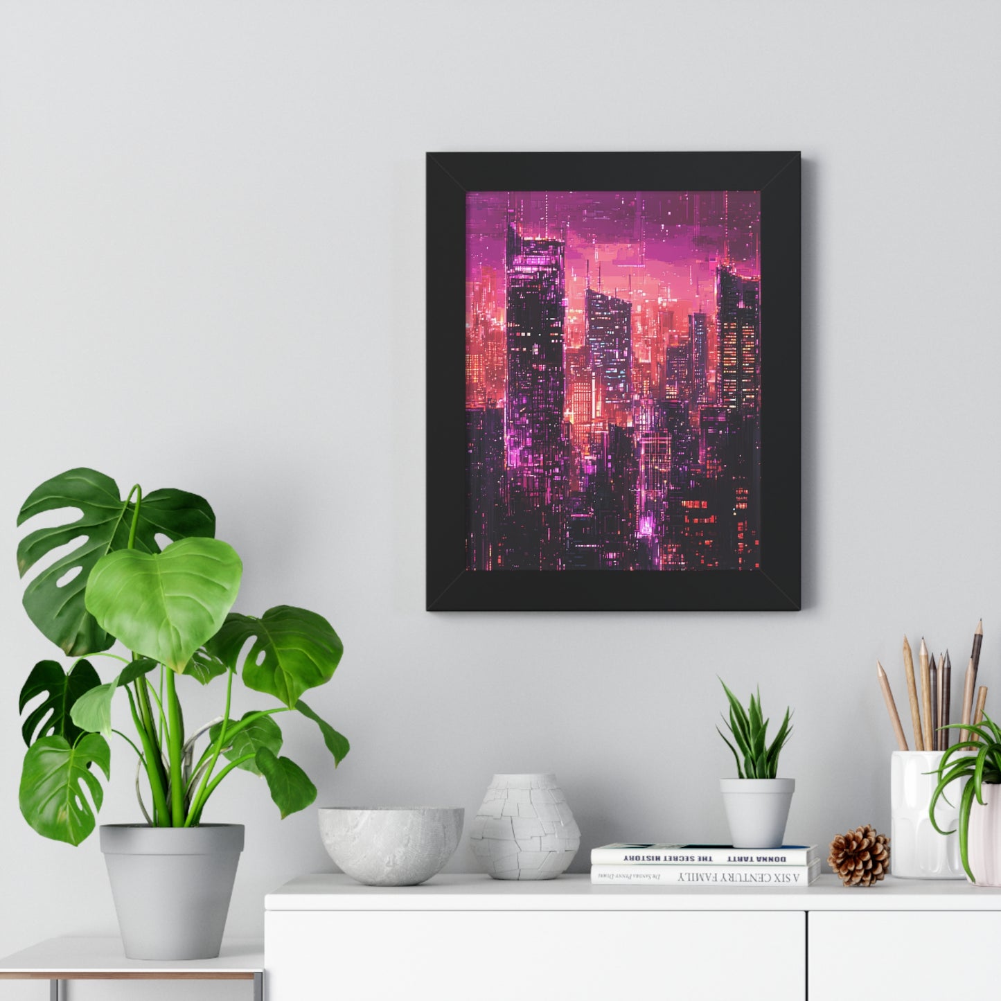 Night Rain - Framed Futuristic City Poster