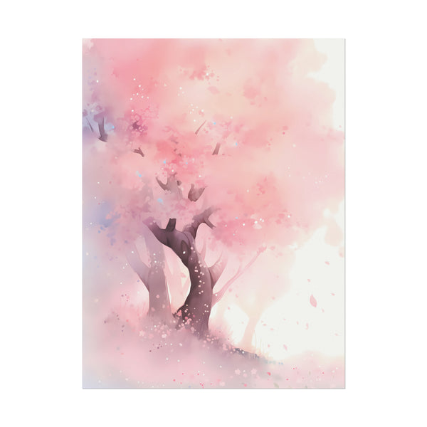 Cherry Blossom Hillside - Anime Watercolor Poster