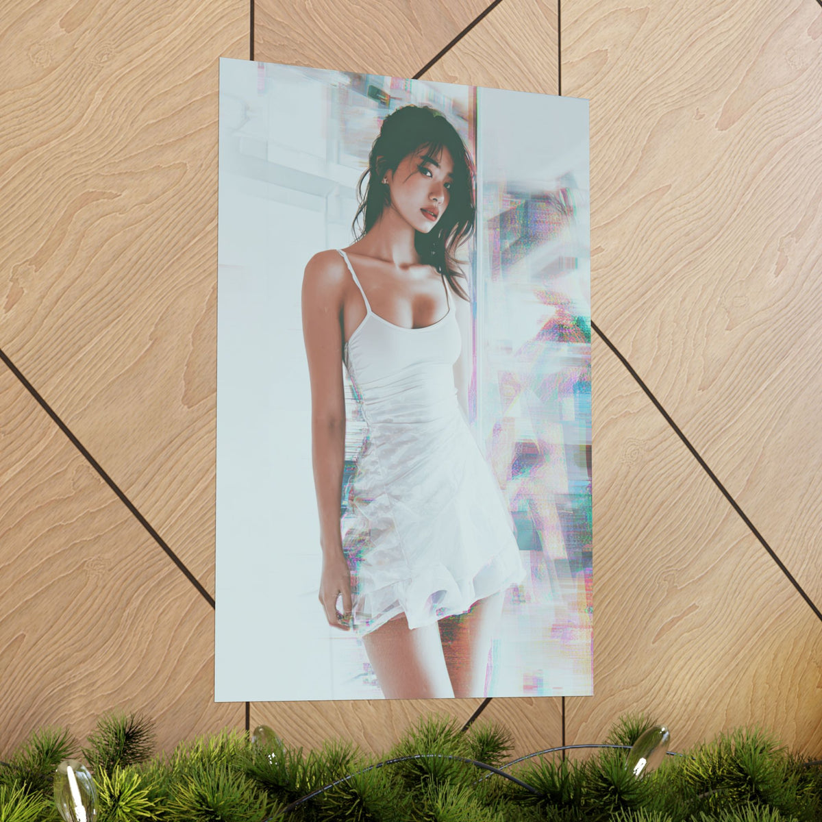 Cradled in Digital World - Dreamy Glitch Pinup Poster