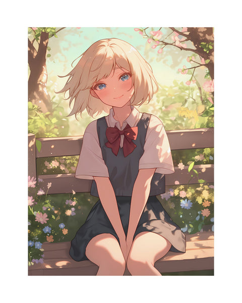 Waiting in the Garden - Cute Anime Girl Poster