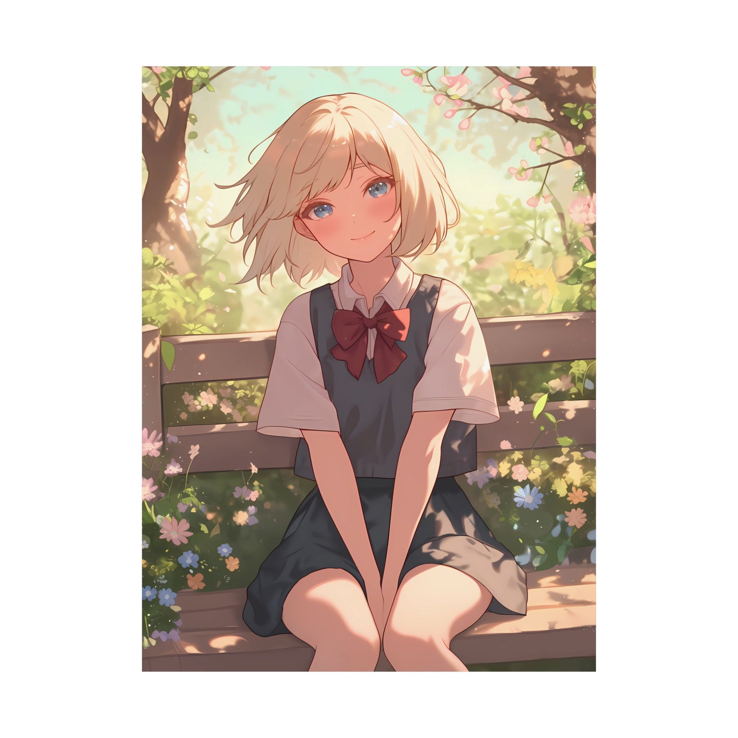 Waiting in the Garden - Cute Anime Girl Poster