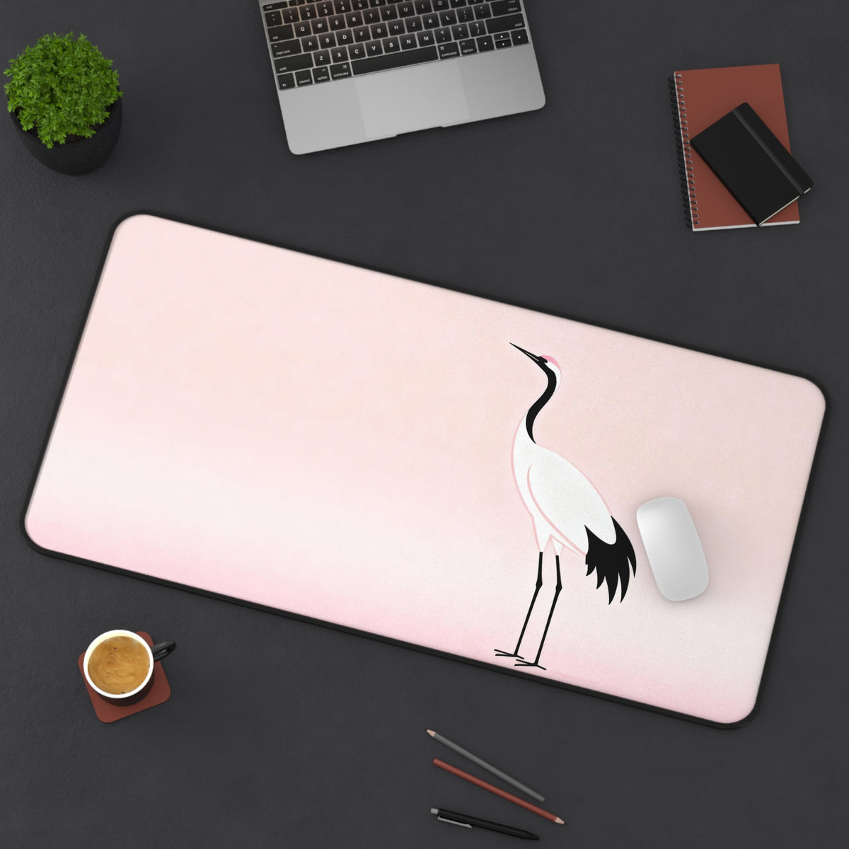 Japanese Crane Desk Mat With Minimalist Theme
