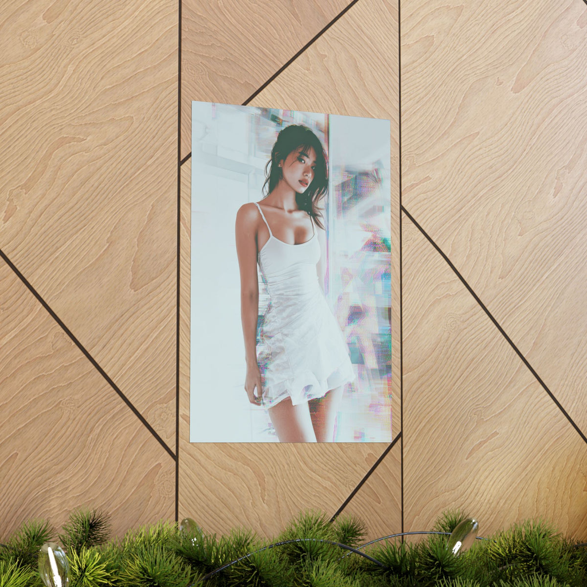 Cradled in Digital World - Dreamy Glitch Pinup Poster