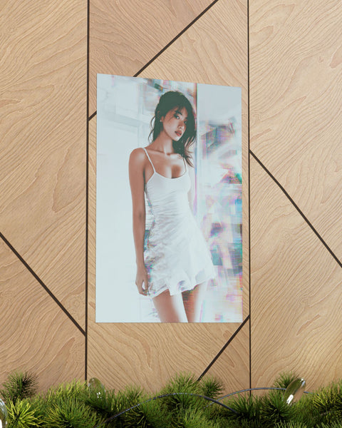 Cradled in Digital World - Dreamy Glitch Pinup Poster