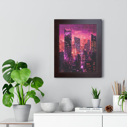 Night Rain - Framed Futuristic City Poster