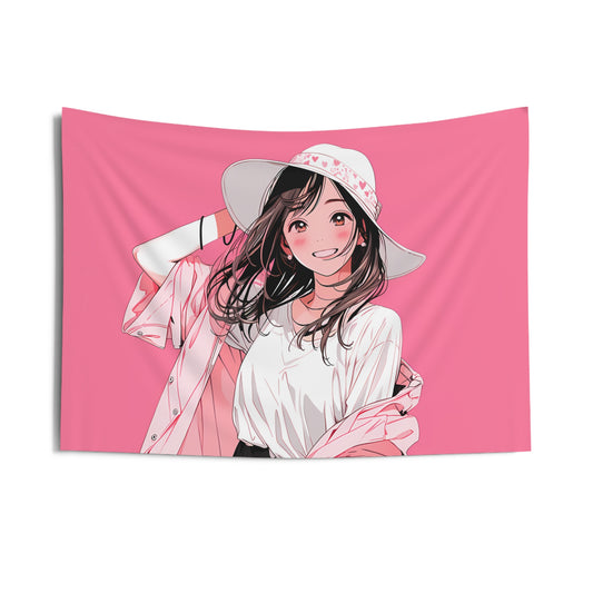 Pink Vibe - Anime Girl Tapestry