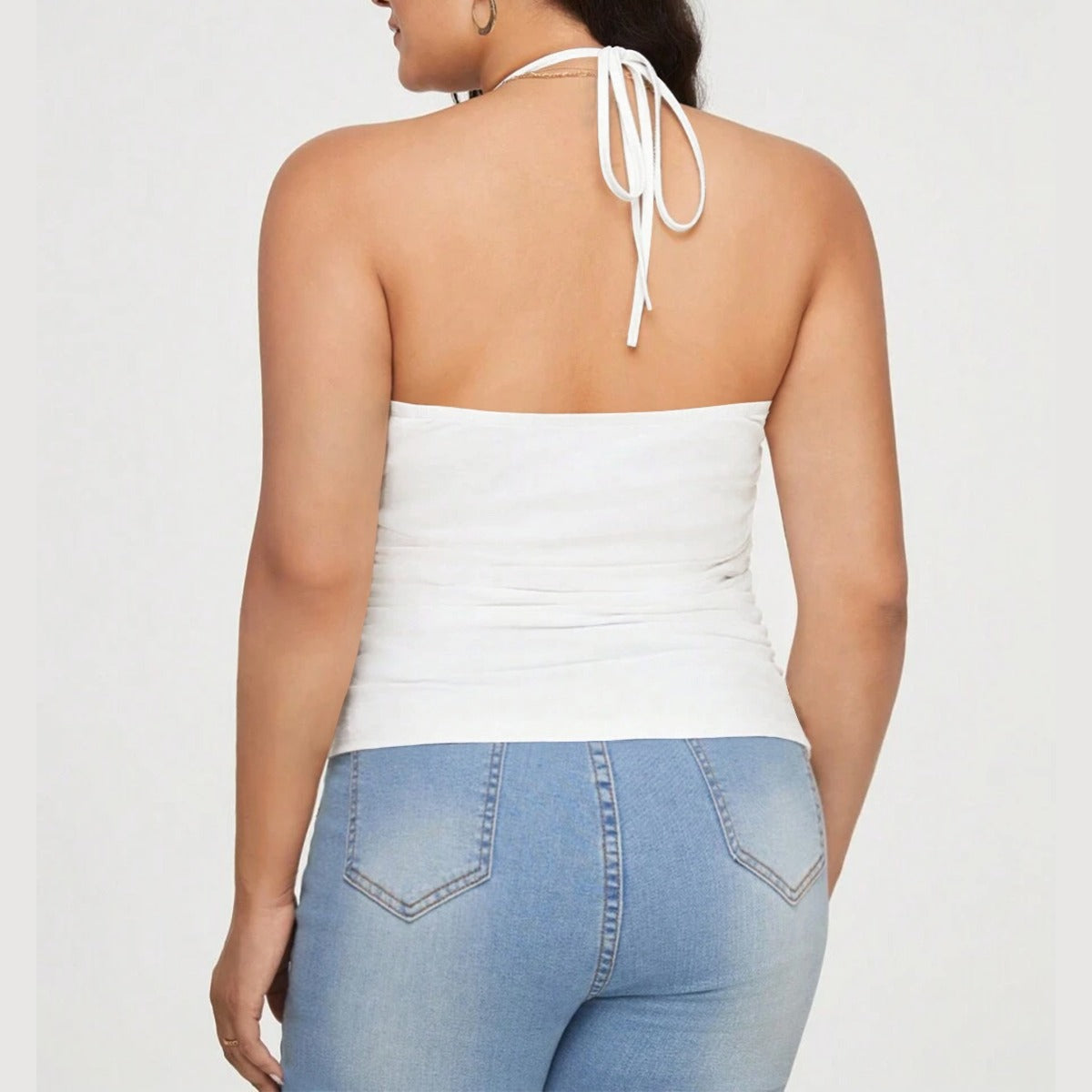 Miracle World White Tie-Back Top With Lace