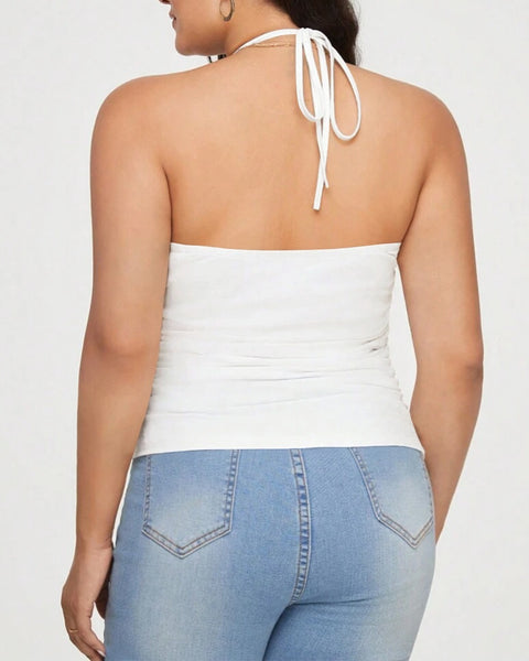 Miracle World White Tie-Back Top With Lace