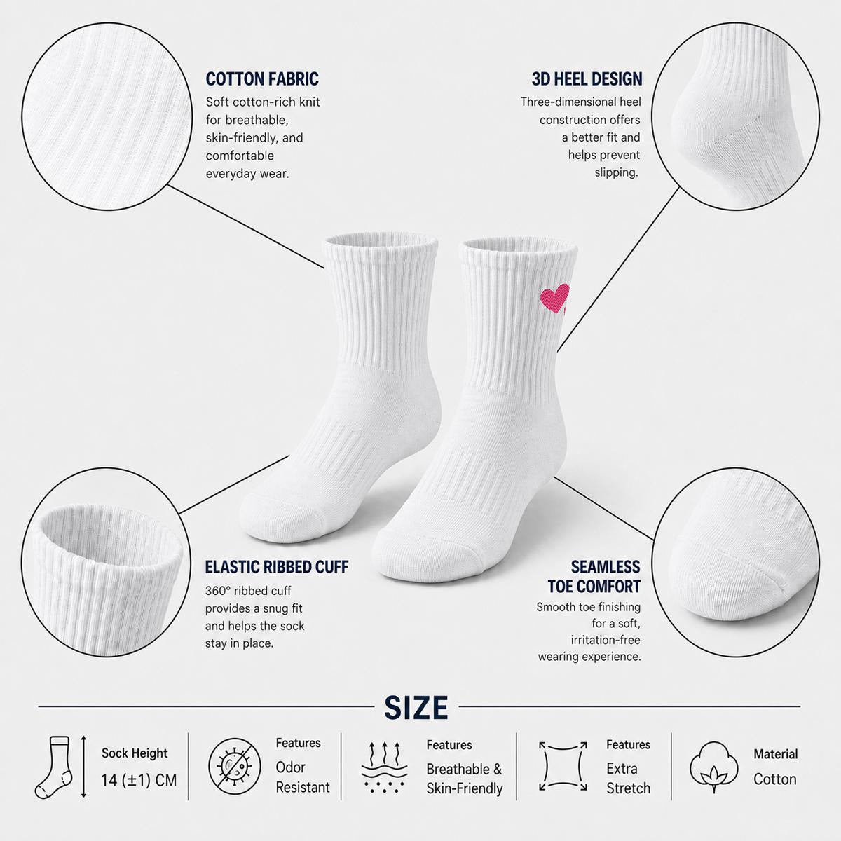 Two Hearts - Cute Embroidered Socks