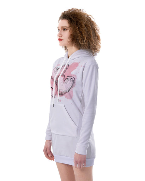 Heartbeats - Cute Fleece Tunic Hoodie