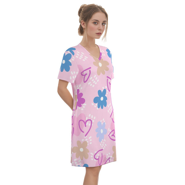 Summer of Love - Cotton V-Neck T-Shirt Dress