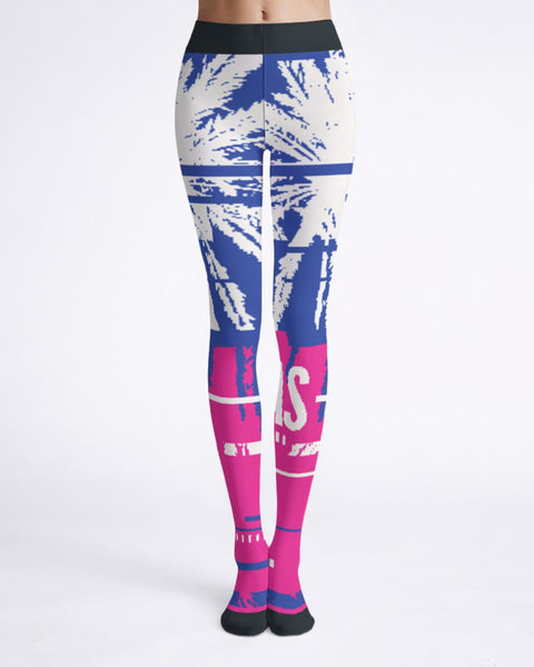 Colorful anime cyberpunk tights with a blue and pink aesthetic