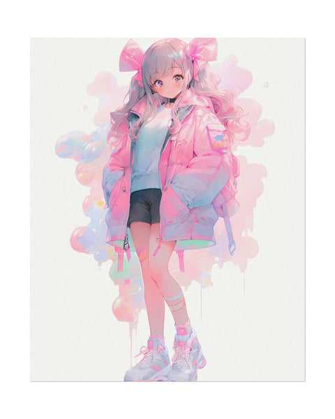 Bubblegum - Cute Anime Girl Watercolor Poster