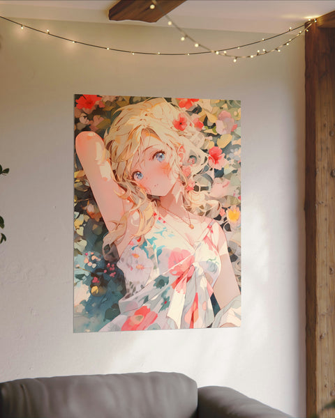 Flower Garden - Anime Girl Watercolor Poster