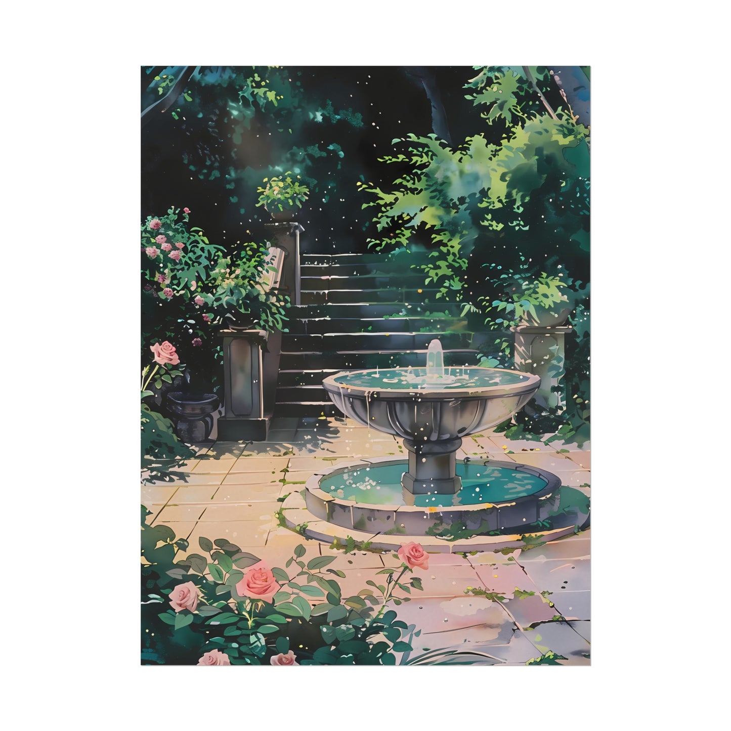 Healing Fountain - Anime Watercolor Poster