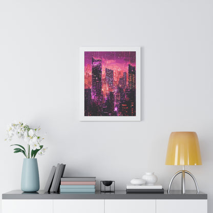 Night Rain - Framed Futuristic City Poster