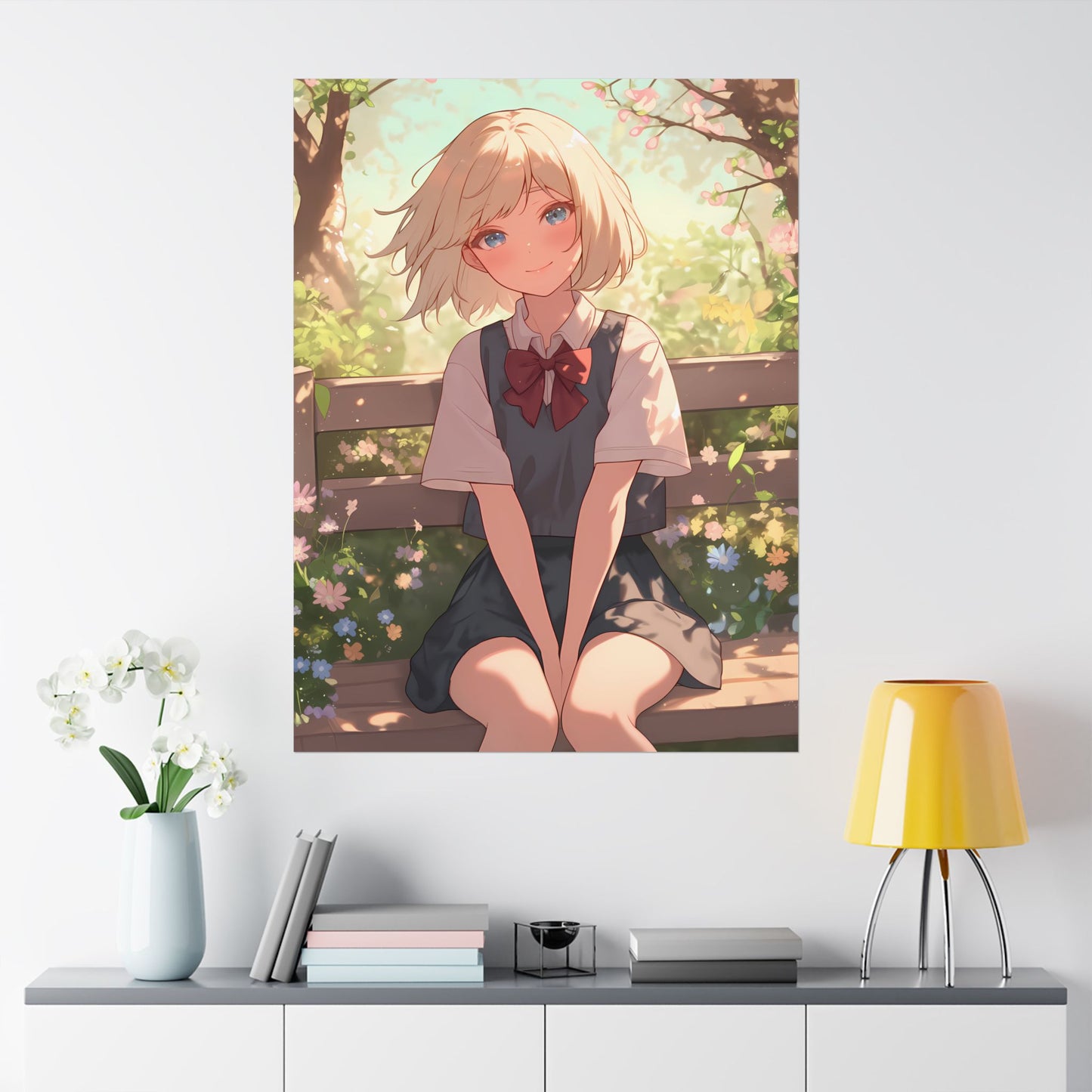 Waiting in the Garden - Cute Anime Girl Poster