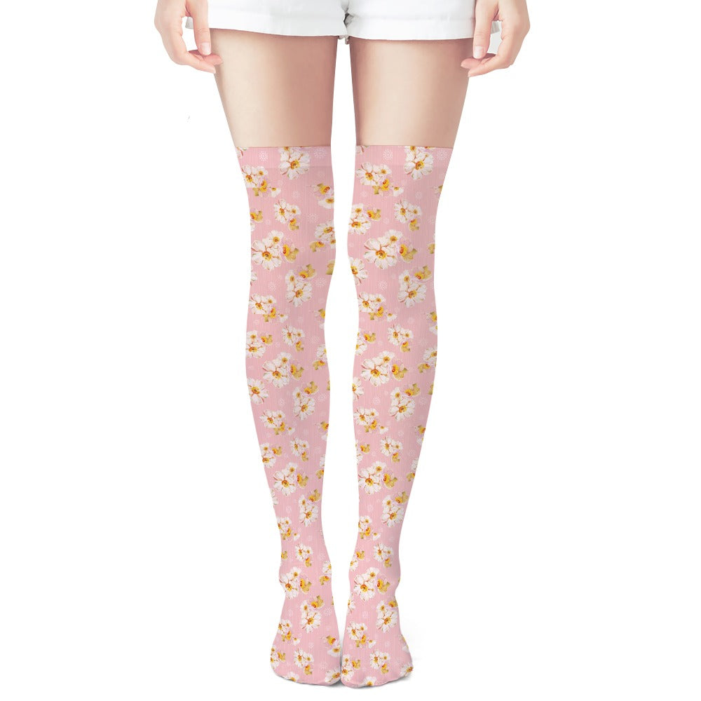Pastel Garden - Floral Thigh High Socks