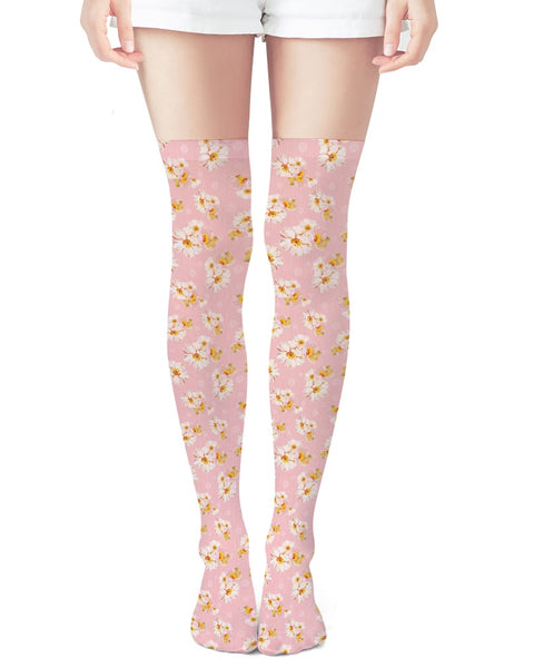 Pastel Garden - Floral Thigh High Socks