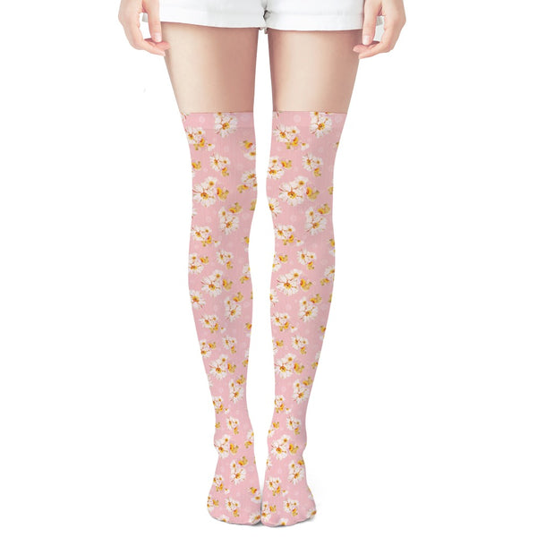 Pastel Garden - Floral Thigh High Socks